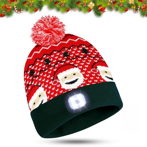 Capgoost LED Weihnachtsmützen, Nikolausmütze, Nikolausmütze mit leuchtendem, Warme Mütze mit Licht, Weihnachtsmann Mütze, Leuchtende-Weihnachtsmütze für Weihnachtsfeier Damen Herren Erwachsene Kinder
