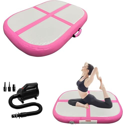 PPXIA AirBlock uppblåsbar gymnastikmatta, gymnastikblock, tumbling-block, träningsblock, träningsmatta, sportblock, gymnatikblock med pump (rosa, 100 x 60 x 20 cm)