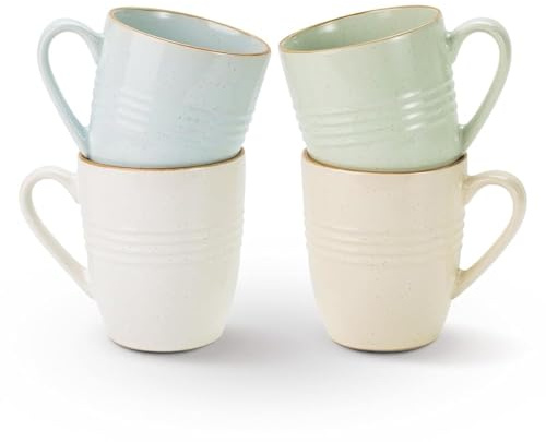 Richmount Jupiter Coffee Mugs Set of 4, 14oz/400ml Stoneware Tea Cups with Large Handle for Latte/Cappuccino/Milk/Cocoa/Tea, Microwave & Dishwasher Safe, Multi-Color