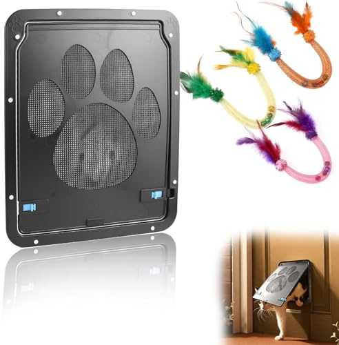 GZLCEU Katzenklappe ABS Haustierklappe, 29×24cm Katzentüre | Leicht zu Offnen/Verschließen für Kleine und Mittelgroße Hunde und Katzen Katzentür Hundeklappe mit 3 Stück Katzenspielzeug