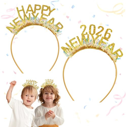 HTGWCG 2026 Happy New Year Haarreif,Silvester Kopfschmuck,Glitzer Deko Haarreifen Erwachsene Haarschmuck Headband Decorations,2026Neues Jahr Stirnband Accessoires,für Kinder Neujahr Krone Kostüm