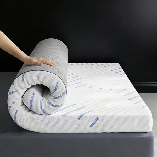 Klyvvo Topper 160x190cm Spugna Memoria con Gel, Topper Matrimoniale con 7 Zone di Supporto, Adatto per Materassi Duri, Molle Box, Letti Ospiti e Divani
