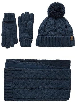 NEXT Jungen 3-teiliges Set mit Mütze, Handschuhen und Schal Navy Blue Cable Knit 146-158