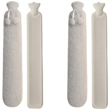 2 extra lange Wärmflaschen mit superweichem Fleece-Bezug, 2,5 l, 82 cm, große Wärmflaschen für Körperwärme, Nacken- und Schulterschmerzen, auslaufsicher, leicht (grau)