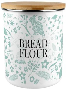 Purely Home Green Rabbits Bread Flour Canister - Wildlife & Nature 2.7L Extra-Large Enamel Kitchen Storage Tin Baking Gifts