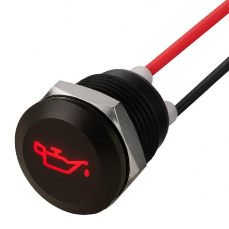 DBG Screw-Fit LED Warning Indicator Light, Symbol Engraved, 12V DC, IP65 Waterproof, Panel Mount, Ø16mm Hole – Multiple Signal Types Available (Red | Oil Pressure Low | 12V)