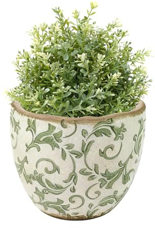 Ceramic Plant Pots Indoor Houseplant Flower Succulent Cacti Herb Garden Floral Print Flower Pot Vintage Style Distressed Effect Jardinière Planter Living Room Kitchen Décor (Green, Small)