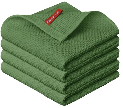 Artoid Mode Gröna 100% bomullsmjuka köksrengöringsdukar 34 x 34 cm, förpackning med 4 diskdukar Handdukar Absorberande Tvättbar för diskning