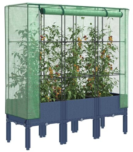 Qnhdfrt Hochbeet mit Gewächshausaufsatz 120x40x140 cm, Rattan-Optik aus PP und Stahl, belüfteter PE-Schutz, platzsparendes Pflanzkübel für Balkon, Terrasse und Garten