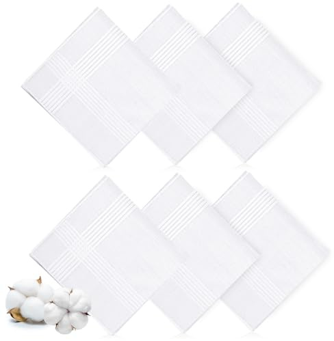 Ahardaim 6 Pcs Handkerchiefs for Men, 100% Soft Cotton White Men's Handkerchiefs, Large Classic Hankies for Men