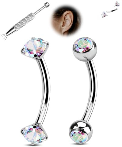 Jewseen Rook Piercing Barbell Innengewinde Rook Ohrring Chirurgenstahl Augenbrauen Piercing Schmuck Zirkonia gebogene Barbell 16G Vertikale Labret-Lippenpiercings 2 Stück