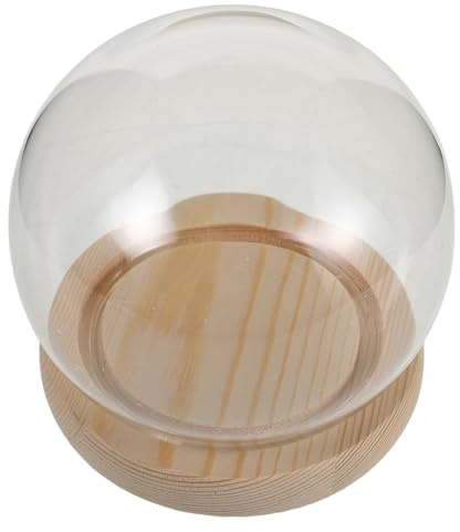 CORHAD Cupola Espositiva a Cloche in Vetro Rotonda Trasparente con Base in Legno, Copertura a Campana per Fiori Eterni e Figure di Argilla, Decorazione da Tavolo Protettiva e Versatile