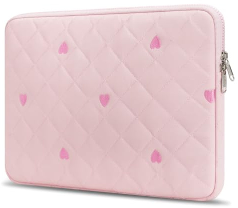 Songbala 13–14-Zoll-Laptoptasche, Laptoptasche mit Herzstickerei, weich gefüttert,kompatibel mit 13/14-Zoll-MacBook Air/Pro, rosa