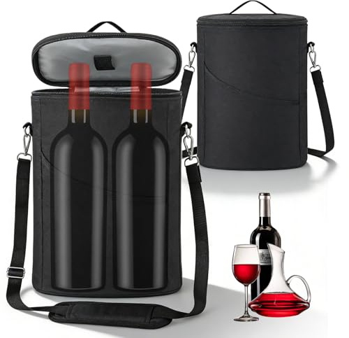 Weinkühltasche Für 2 Flaschen, Isolierte Weinkühltasche, Kühltasche Für Wasserflasche, Flaschentasche Für 2 Flaschen, Flaschenkühler Unterwegs, Für Picknick Party BYOB Packag Tasche (Schwarz)