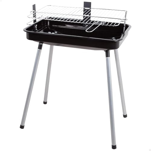 AKTIVE Barbacoa Rectangular, Color Negro, Mide 58x38x75 cm, 2 Niveles de cocción, Patas estables, Acero Resistente, Mini Parrilla carbón extraíble (63179)