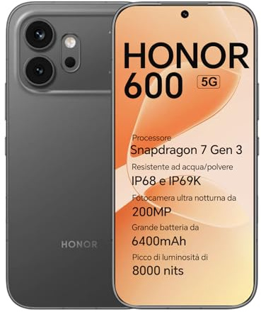 HONOR 600 5G Smartphone, 8+512GB, Pantalla AMOLED 6,57 120Hz, Cámara 200MP, Batería 6400mAh, Carga 80W, IP68/IP69K (Black, 512, GB, 8, GB)