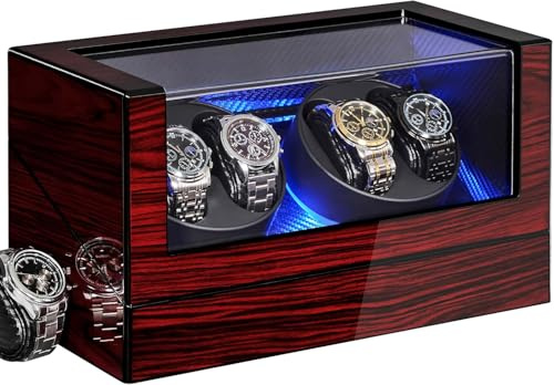 STCCNB Bobinador de reloj automático para reloj, caja de bobinador automático de relojes con luz LED, girador de reloj para automático, 4 rotadores de reloj y motor súper silencioso y 4 modos de