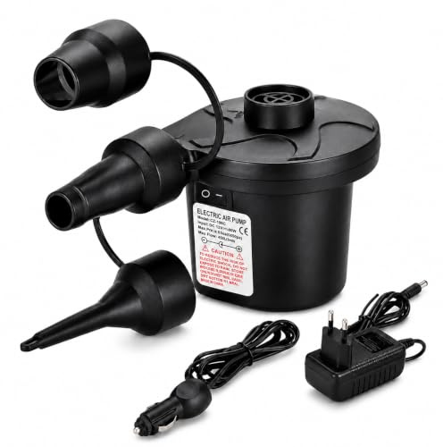 Bomba de aire eléctrica, bomba de aire para colchón de aire 2 en 1, bomba eléctrica inflable y desinflable, bomba de aire portátil eléctrica con 3 boquillas para colchón, piscina, colchón de aire