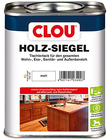 Clou Holz-Siegel Matt, farblos: Premium-Klarlack für Innen und Außen, sehr strapazierfähiger Schutz für Möbel, Tische und Türen, Tischlerlack, 0,75 L