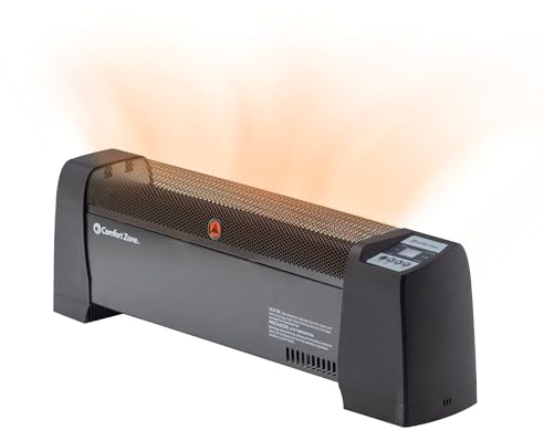 Comfort Zone Baseboard Space Heater with Digital Thermostat, Electric, Dent-Proof End Panels, Overheat Protection, Tip-Over Switch, & Stay-Cool Body, Ideal for Home, Bedroom, & Office, 1,500W, CZ650B