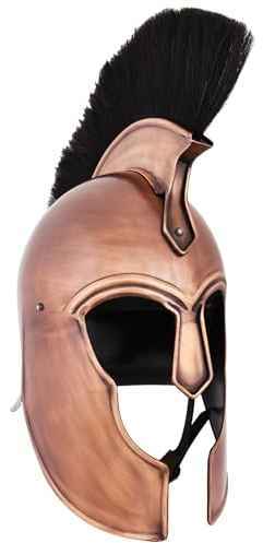 Battle-Merchant Griechischer Helm aus Troja mit Helmbusch | Antiker Trojanischer Helm, Dekoration, für Theater, Halloween, Fasching, Reenactment, LARP & Fantasy Cosplay