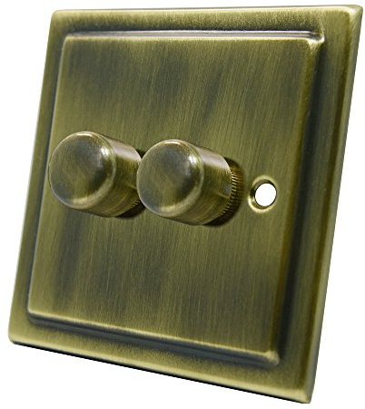 AET VAB2GDIMLED 250 W 10 A 2 Gang 2 Way Victorian Antique Brass LED Light Dimmer Switch