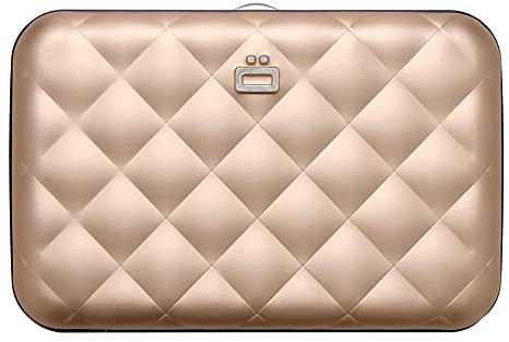Porte-cartes pour femme, en aluminium rigide effet matelassé, protection RFID contre la fraude et la démagnétisation, Portefeuille compact, modèle Lady Case HELSINKI (Aluminium Rose Gold)