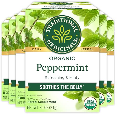 Traditional Medicinals Tea, Organic Peppermint, Soothes Your Belly, Refreshing & Minty, 96 Tea Bags (6 Pack)