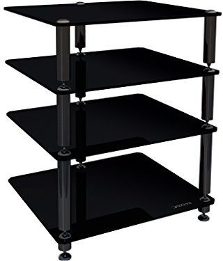 NorStone Bergen Meuble Hifi 4 tablettes modulables Pointes et Contre-pointes Finition Noir Laqué