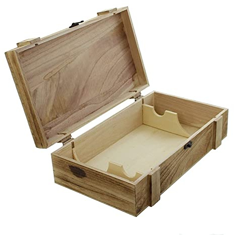 Dekoleidenschaft Weinkiste Rustikal aus Holz, Geschenkbox für 2 Flaschen Wein, Holzkiste mit filigranem Metallverschluss