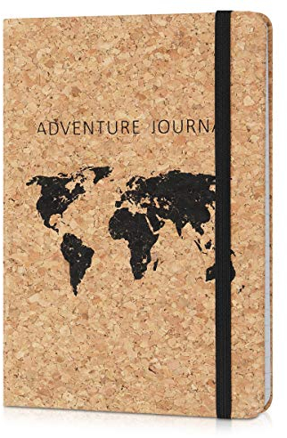 Navaris Carnet de notes - Carnet de voyage avec couverture en liège et fermeture élastique - Cahier 100 pages avec lignes et compartiment papier