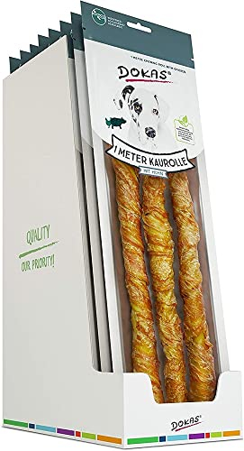Dokas Dog Snack 1 m Kaurolle aus Rinderhaut mit Huhn - 8 x 315g