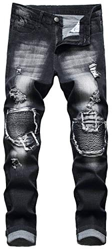 QIMYUM Men's Slim Fit Stretch Jeans Distressed Straight Leg Denim Pants, Fashion Biker Jeans Ripped Skinny Jeans for Men