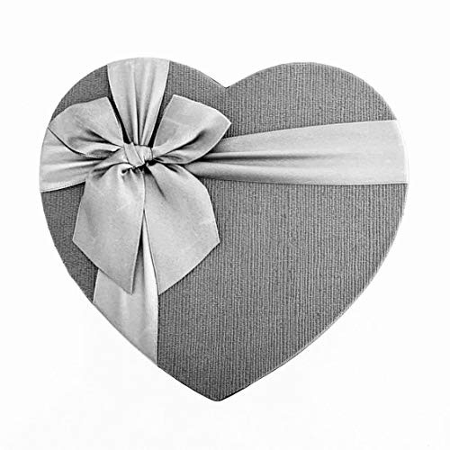 Set of 3 Heart Florist Gift Boxes, Flower Box with Silk Ribbon Bow. Jet Black, Valentine Red, Charcoal Grey & Ivory White.. Heart Flower Gift Box (Charcoal Grey)