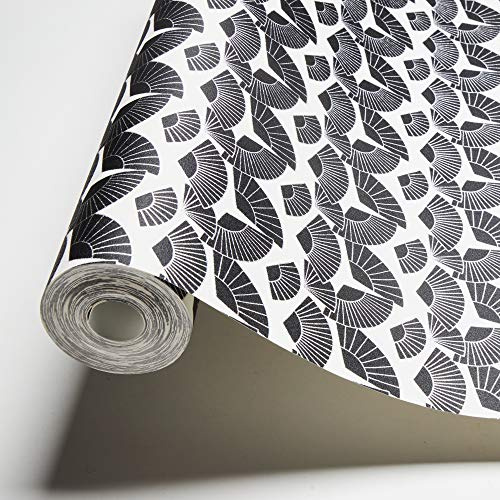 Karl Lagerfeld Papier Peint Géométrique Fan A.S. Création Papier peint intissé 10.05 m x 0.53 m Métallisé Noir Blanc Fabriqué en Allemagne 378473 37847-3
