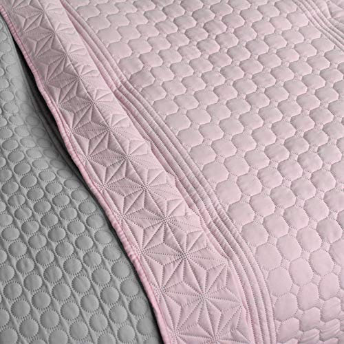 HOMELEVEL Tagesdecke Bett & Sofaüberwurf Bettüberwurf Sofa Tages Decken Betthusse XXL Decke Überwurf (170cm x 220cm, Altrose/Grau gemustert)