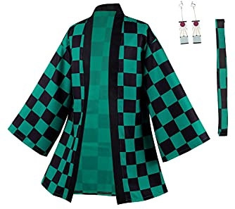 Taeyue Anime Kamado Tanjirou Cosplay Disfraz Halloween Carnaval Cosplay Abrigo Traje Kimono Chaqueta Hombres, verde, S