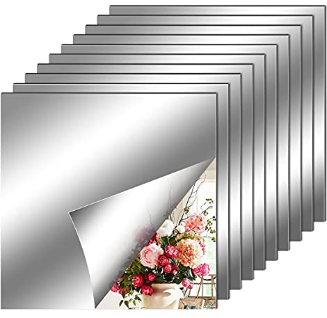 Leikedun 10 Piezas Espejos Autoadhesivos Pared, Hojas de Espejo Flexibles Suaves no de Vidrio Pegatinas de Espejo para Decoración del Hogar, Sala de Estar, Baño, Dormitorio (20 x 20 cm)