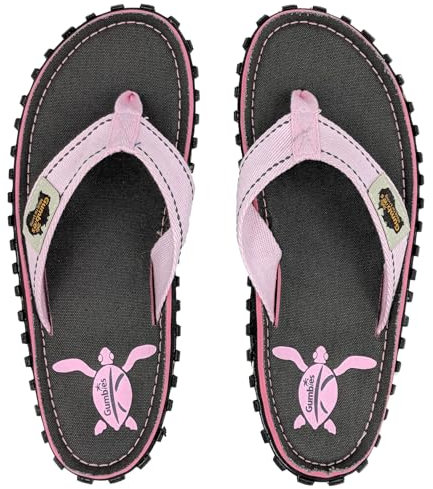 Gumbies Originals Damen - Flip Flops aus recycelten Materialien - profilierte Sohle aus wiederverwerteten Autoreifen, weiches Fußbett aus Canvas-Baumwolle, bequemer Zehensteg - Turtle, 41