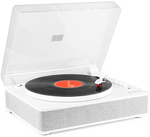 Fenton RP162W Schallplattenspieler Bluetooth Plattenspieler mit Lautsprecher, Pitch Control, MP3, RCA, Auto-Stopp, Turntable Vinyl Player, Gramophone, Record Player Weiß