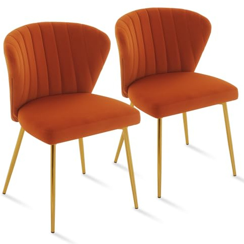 Sepnine® Esszimmerstühle Samt 2er Set, Moderner Küchenstuhl, Polsterstuhl Esszimmer, Ergonomischer Essstuhl mit goldenen Beinen für Wohnzimmer, Schlafzimmer, Küche (Orange)