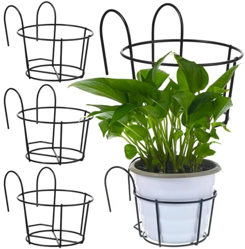 Cabilock Hängender Blumentopfhalter aus Eisen, Runder Balkon Pflanzenständer, Tragbares Pflanzenregal für Garten Innenbereich Sukkulenten und Grünpflanzen, 6.30X5.12X3.54In