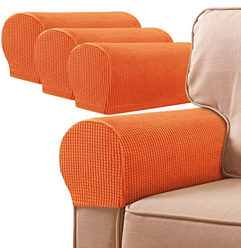 Sesselbezüge, Armkappen, Jacquard Elastische Waschbar Couch Armlehnenschoner Armlehnenbezug Für Sessel Sofa (Orange,4pcs)