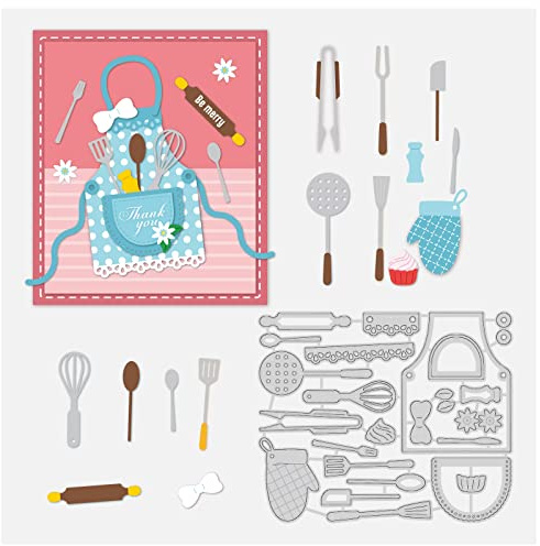 BENECREAT Plantillas de decoración de metal con diseño de cocina, 11 x 13 cm, plantillas de corte para manualidades, tarjetas de papel, álbumes de recortes, relieve, 0,8 mm de grosor