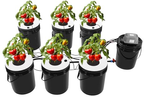 BJTDLLX DWC Hydroponics Grow System, 5-Gallon 7-Bucket DWC System Recirculating Deep Water Culture, Hydroponics Growing System Recirculating Growing Kit with Air Pump+Submersible Pump Motor -7-Bucket