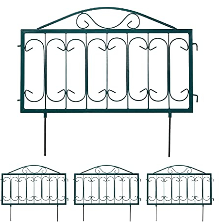 Relaxdays Beetzaun Metall, HxB: 46 x 57 cm, Garten Beeteinfassung zum Stecken, 4 Zaunelemente, Antik-Design, dunkelgrün