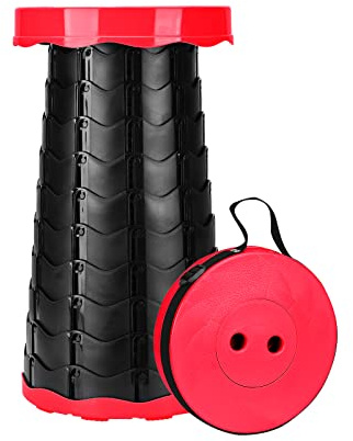 Podazz Sgabello Pieghevole Portatile, Mini Sedia Pieghevole, Sgabello da Campeggio, Leggero Retrattile per Barbecue All'aperto da Pesca Carico Massimo 397lbs/180kg(rosso)