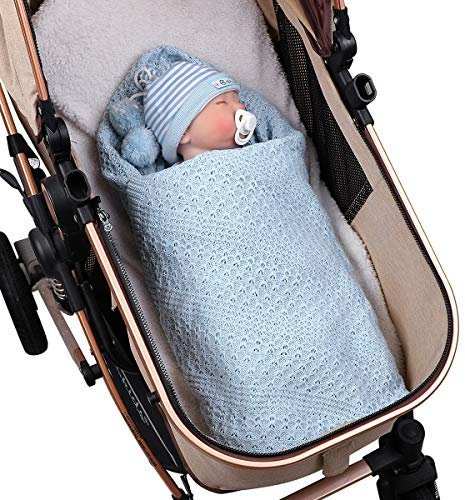 Babydecke, Neugeborene, Kleinkinder, Baumwolle, gestrickt, gehäkelt, Überwurfdecke, weiche warme Schlafdecke, Wickeldecke für Neugeborene, Kinderwagen, Schlafdecke, 100 x 80 cm