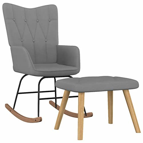 Tidyard Schaukelstuhl mit Hocker Relaxstuhl Schaukelsessel Schwingsessel Ruhesessel Relaxsessel Schwingstuhl Polsterstuhl Polstersessel Stoff Dunkelgrau