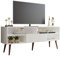 Madesa TV Stand with 1 Door and 4 Shelves with Cable MANAGEMENT for 55, 65 Inch Media Storage Media Console Living Room and Bedroom Entertainment Center Wooden Television Cabinet - White